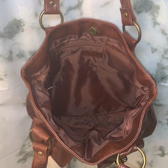 🎒 Brown Leather Like Shoulder Bag with Pockets and Buckles - Picture 6 of 11
